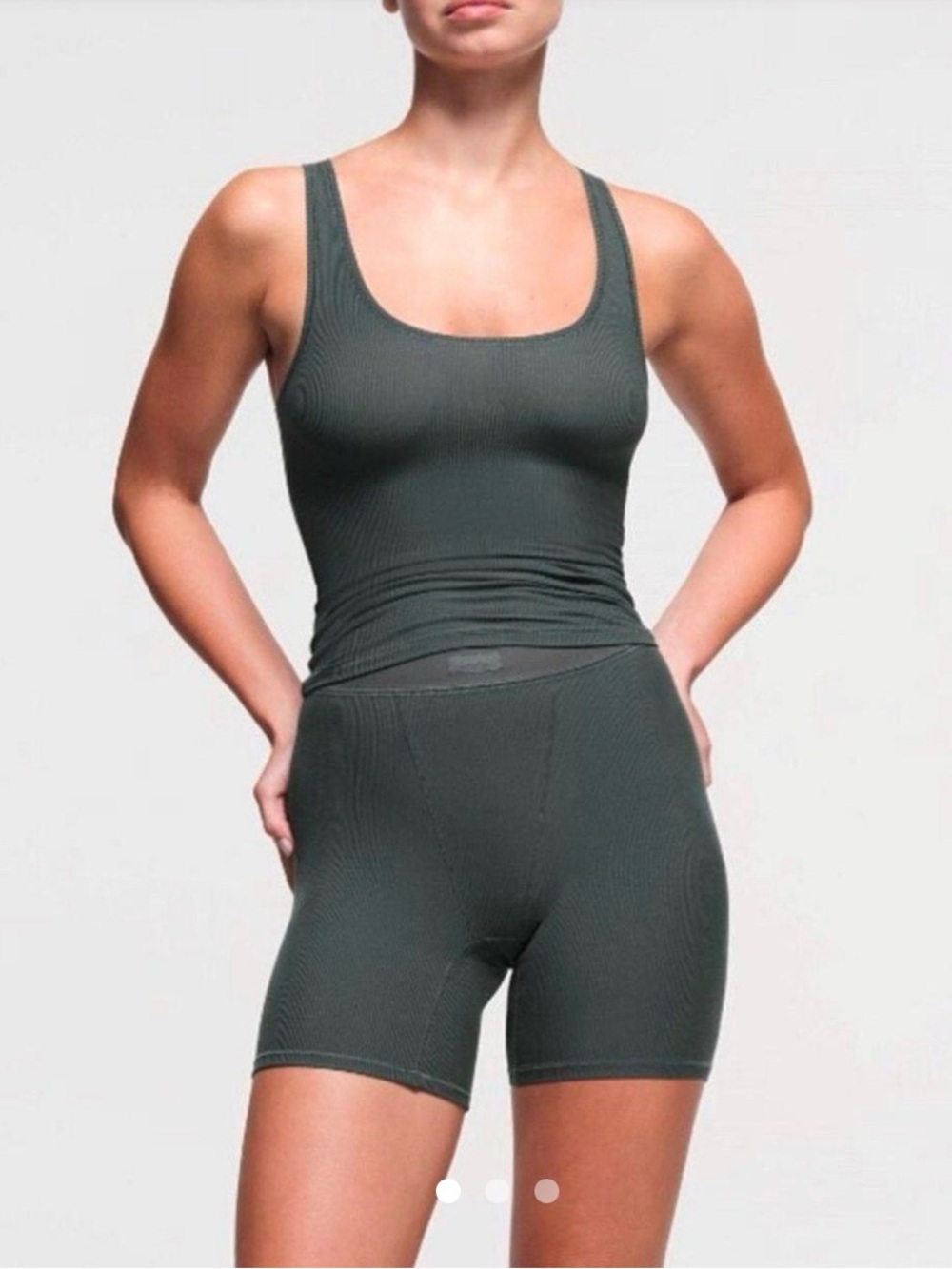 3PCS! SKIMS Ribbed Scoop Tank & Bike Short Set Plus Panty-